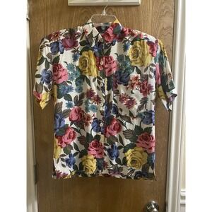 Vintage Rampage Floral Multicolored Button Down Blouse Colorful Boho *Read